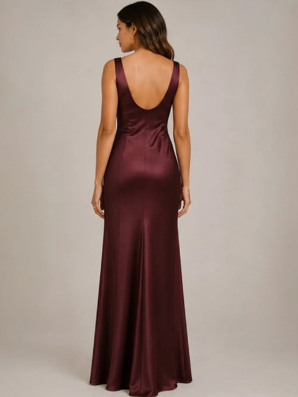 Loft Burgundy Satin Sleeveless Scoop Back Gown Women's Size 4 - Picture 3 of 11